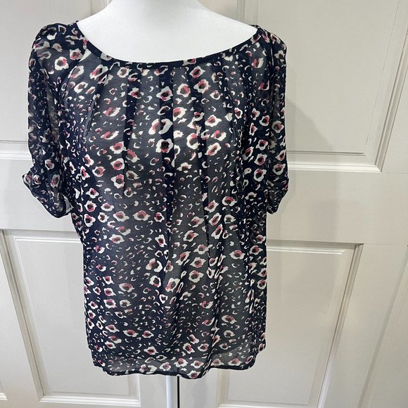 THML Tops - THML short sleeved sheer  navy floral blouse, size L